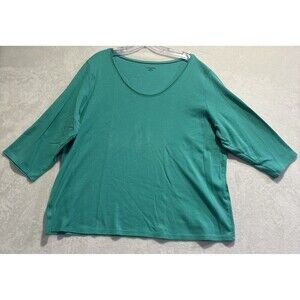 Eileen Fisher Woman Crew Neck 3/4 Sleeve Tee Top Organic Cotton Aqua Size 3X